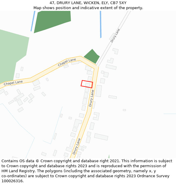 47, DRURY LANE, WICKEN, ELY, CB7 5XY: Location map and indicative extent of plot
