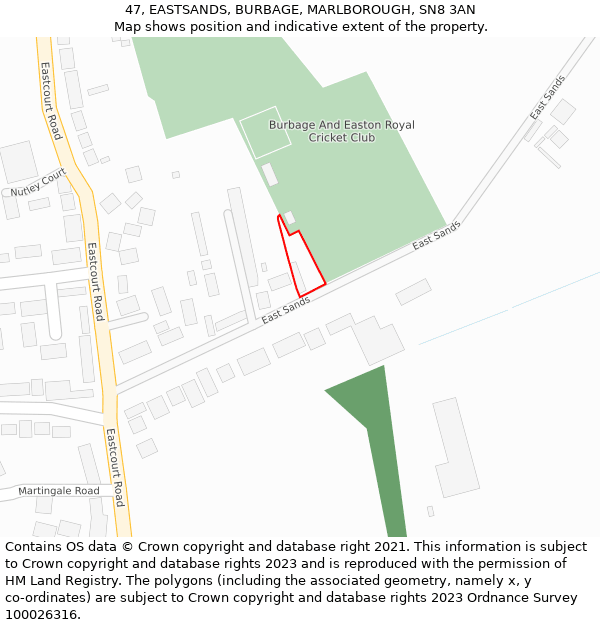 47, EASTSANDS, BURBAGE, MARLBOROUGH, SN8 3AN: Location map and indicative extent of plot