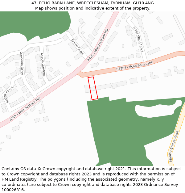 47, ECHO BARN LANE, WRECCLESHAM, FARNHAM, GU10 4NG: Location map and indicative extent of plot