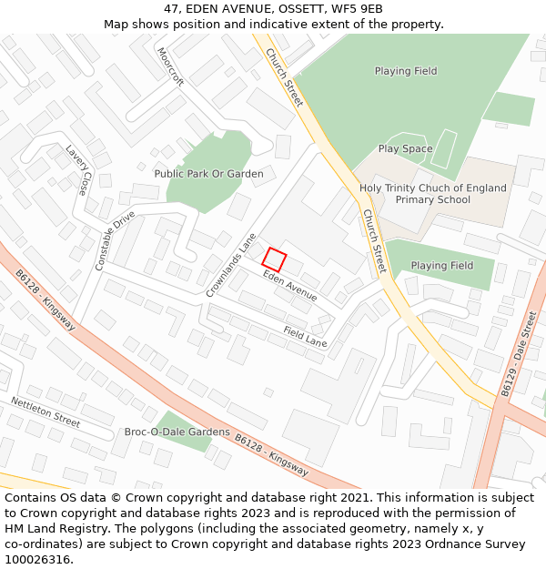 47, EDEN AVENUE, OSSETT, WF5 9EB: Location map and indicative extent of plot