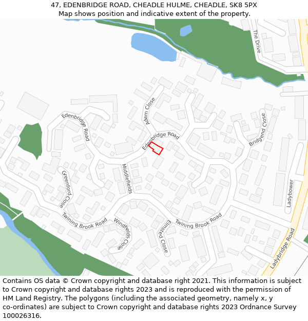 47, EDENBRIDGE ROAD, CHEADLE HULME, CHEADLE, SK8 5PX: Location map and indicative extent of plot