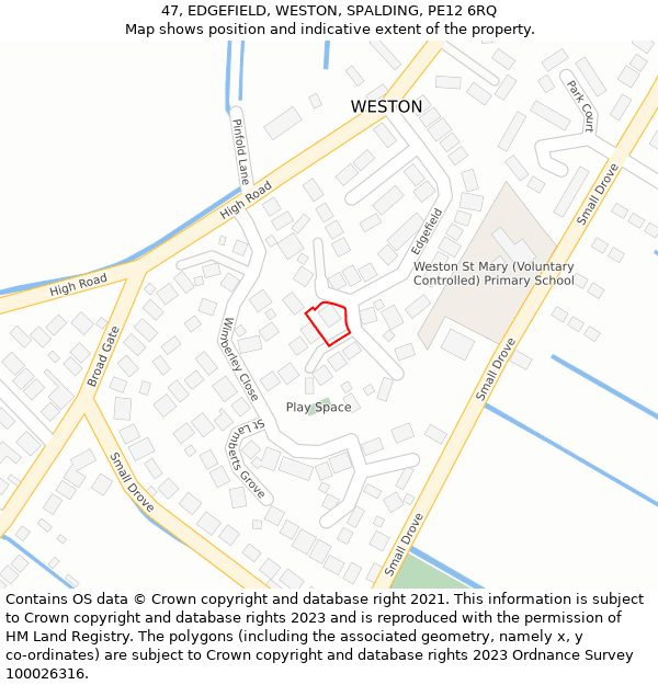 47, EDGEFIELD, WESTON, SPALDING, PE12 6RQ: Location map and indicative extent of plot