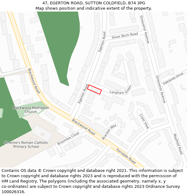 47, EGERTON ROAD, SUTTON COLDFIELD, B74 3PG: Location map and indicative extent of plot