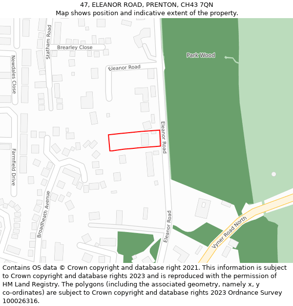 47, ELEANOR ROAD, PRENTON, CH43 7QN: Location map and indicative extent of plot