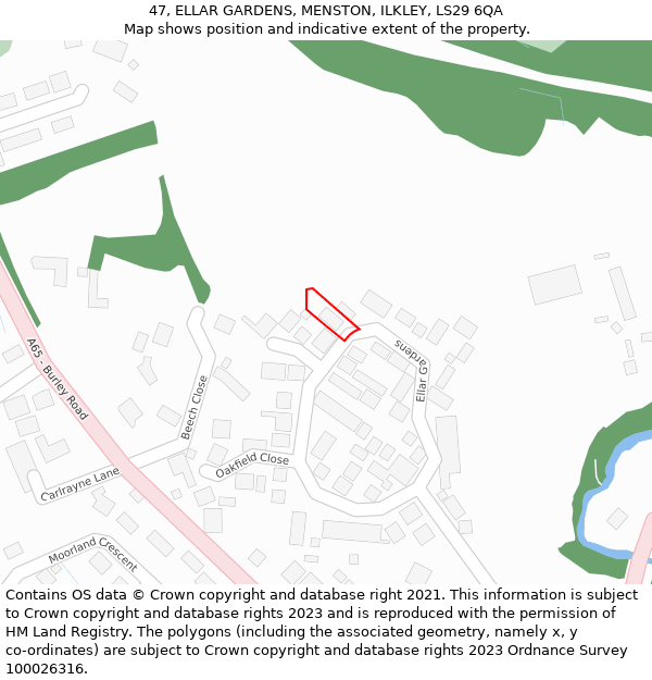 47, ELLAR GARDENS, MENSTON, ILKLEY, LS29 6QA: Location map and indicative extent of plot