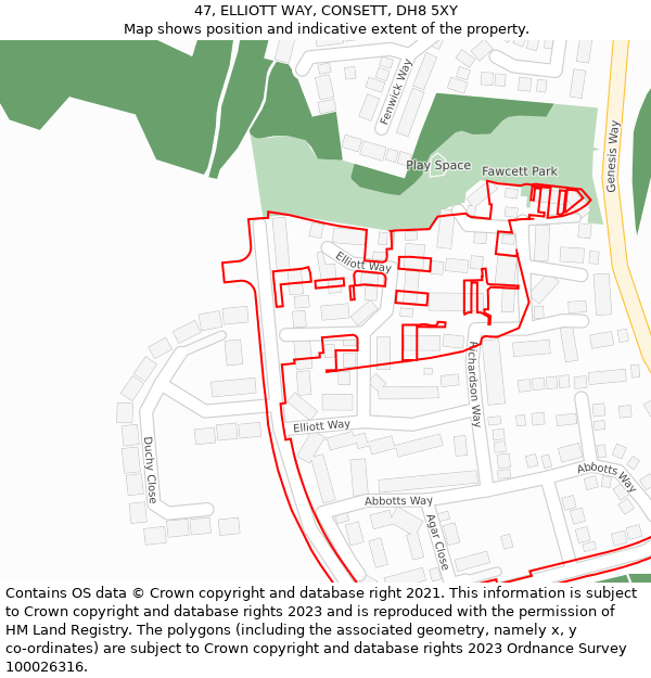 47, ELLIOTT WAY, CONSETT, DH8 5XY: Location map and indicative extent of plot