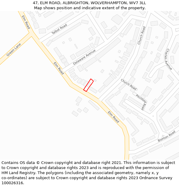 47, ELM ROAD, ALBRIGHTON, WOLVERHAMPTON, WV7 3LL: Location map and indicative extent of plot