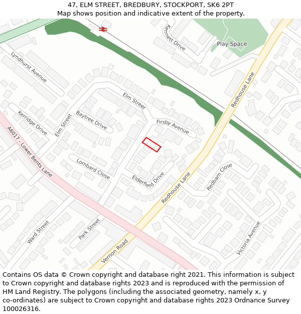 47, ELM STREET, BREDBURY, STOCKPORT, SK6 2PT: Location map and indicative extent of plot