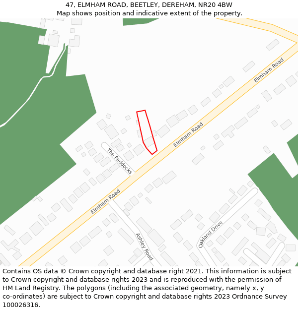 47, ELMHAM ROAD, BEETLEY, DEREHAM, NR20 4BW: Location map and indicative extent of plot