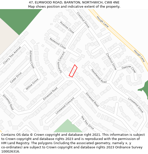 47, ELMWOOD ROAD, BARNTON, NORTHWICH, CW8 4NE: Location map and indicative extent of plot