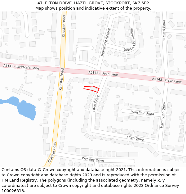 47, ELTON DRIVE, HAZEL GROVE, STOCKPORT, SK7 6EP: Location map and indicative extent of plot