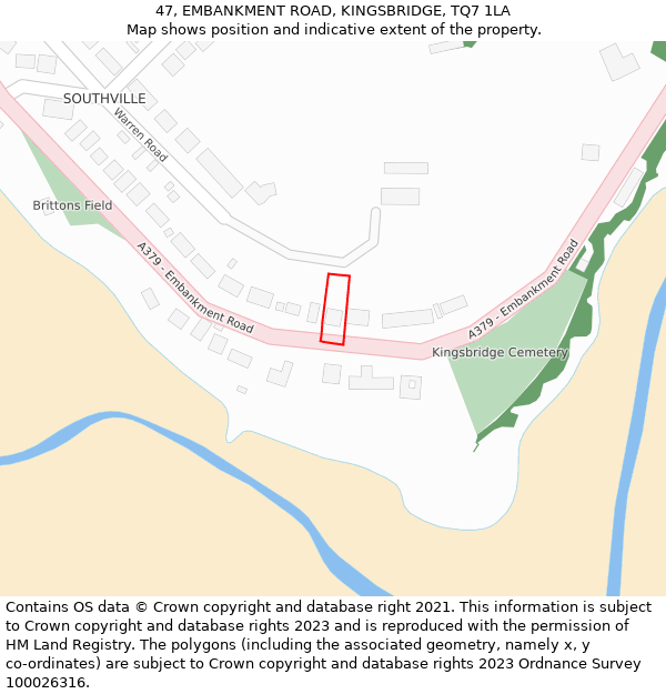47, EMBANKMENT ROAD, KINGSBRIDGE, TQ7 1LA: Location map and indicative extent of plot