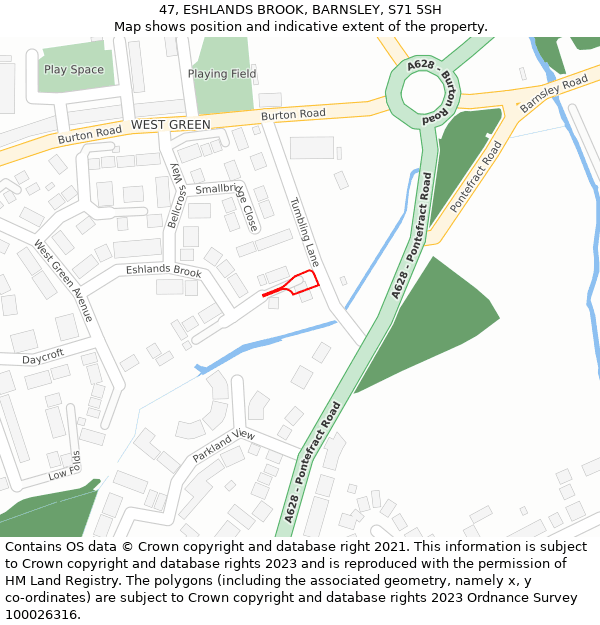 47, ESHLANDS BROOK, BARNSLEY, S71 5SH: Location map and indicative extent of plot