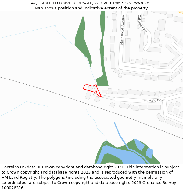 47, FAIRFIELD DRIVE, CODSALL, WOLVERHAMPTON, WV8 2AE: Location map and indicative extent of plot