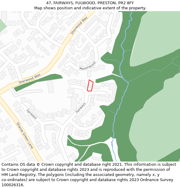 47, FAIRWAYS, FULWOOD, PRESTON, PR2 8FY: Location map and indicative extent of plot