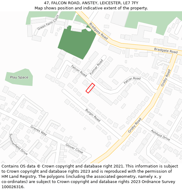 47, FALCON ROAD, ANSTEY, LEICESTER, LE7 7FY: Location map and indicative extent of plot