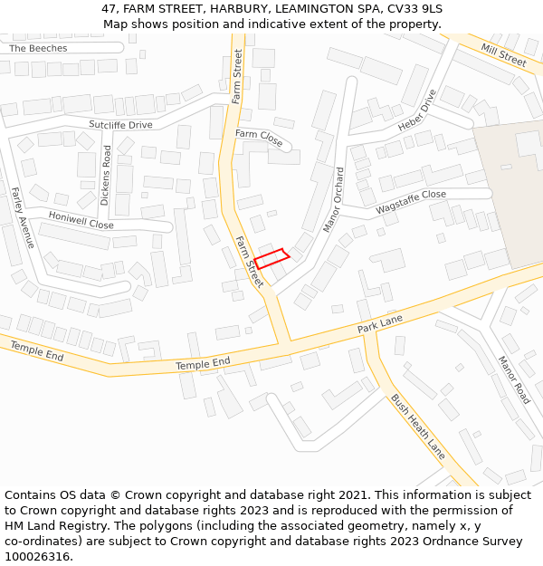 47, FARM STREET, HARBURY, LEAMINGTON SPA, CV33 9LS: Location map and indicative extent of plot