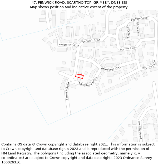 47, FENWICK ROAD, SCARTHO TOP, GRIMSBY, DN33 3SJ: Location map and indicative extent of plot