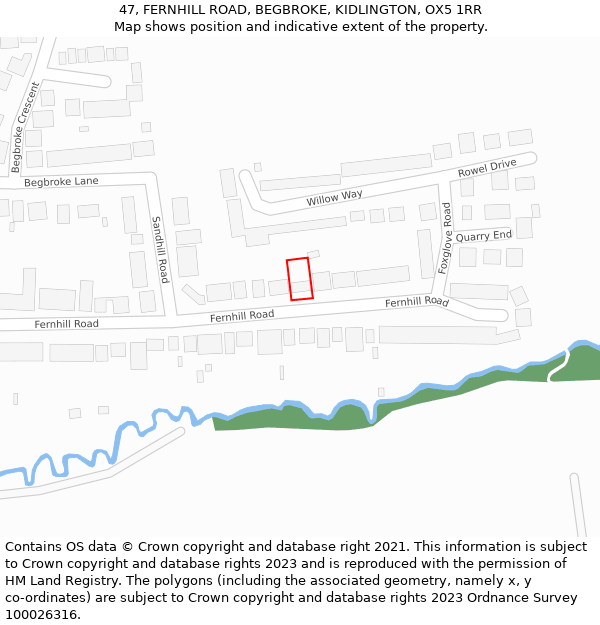 47, FERNHILL ROAD, BEGBROKE, KIDLINGTON, OX5 1RR: Location map and indicative extent of plot