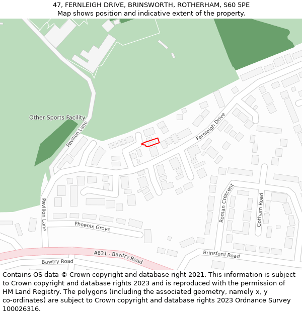 47, FERNLEIGH DRIVE, BRINSWORTH, ROTHERHAM, S60 5PE: Location map and indicative extent of plot