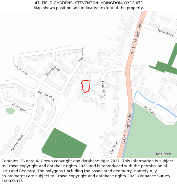 47, FIELD GARDENS, STEVENTON, ABINGDON, OX13 6TF: Location map and indicative extent of plot