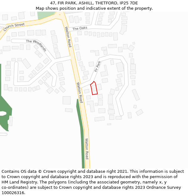 47, FIR PARK, ASHILL, THETFORD, IP25 7DE: Location map and indicative extent of plot