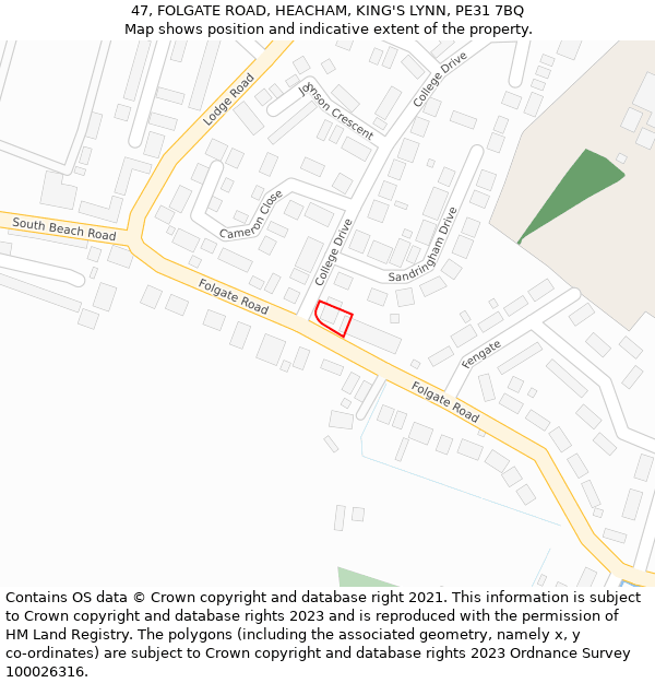 47, FOLGATE ROAD, HEACHAM, KING'S LYNN, PE31 7BQ: Location map and indicative extent of plot