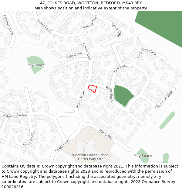 47, FOLKES ROAD, WOOTTON, BEDFORD, MK43 9BY: Location map and indicative extent of plot