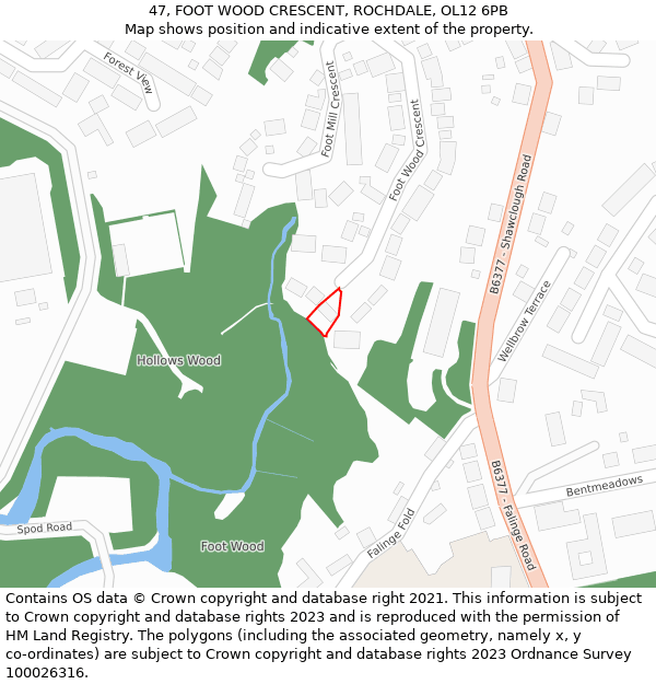 47, FOOT WOOD CRESCENT, ROCHDALE, OL12 6PB: Location map and indicative extent of plot