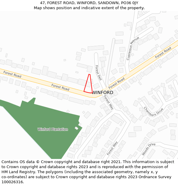 47, FOREST ROAD, WINFORD, SANDOWN, PO36 0JY: Location map and indicative extent of plot