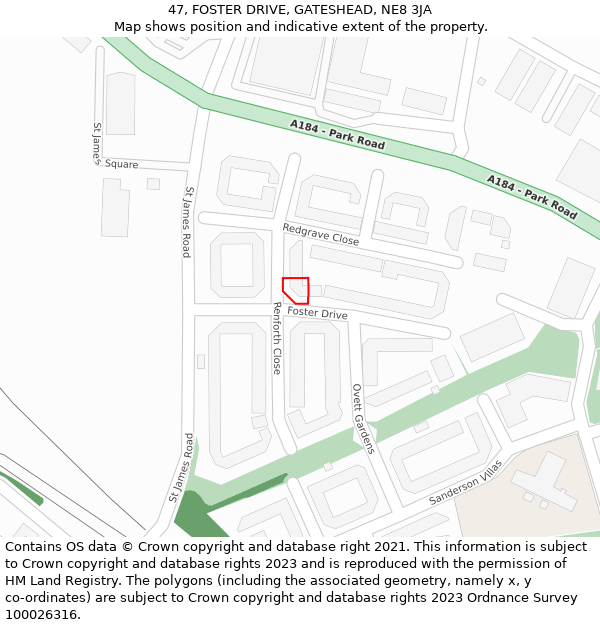 47, FOSTER DRIVE, GATESHEAD, NE8 3JA: Location map and indicative extent of plot