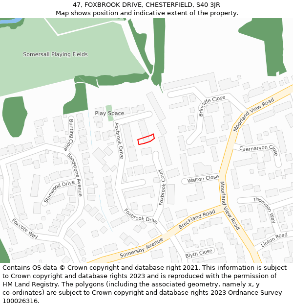 47, FOXBROOK DRIVE, CHESTERFIELD, S40 3JR: Location map and indicative extent of plot