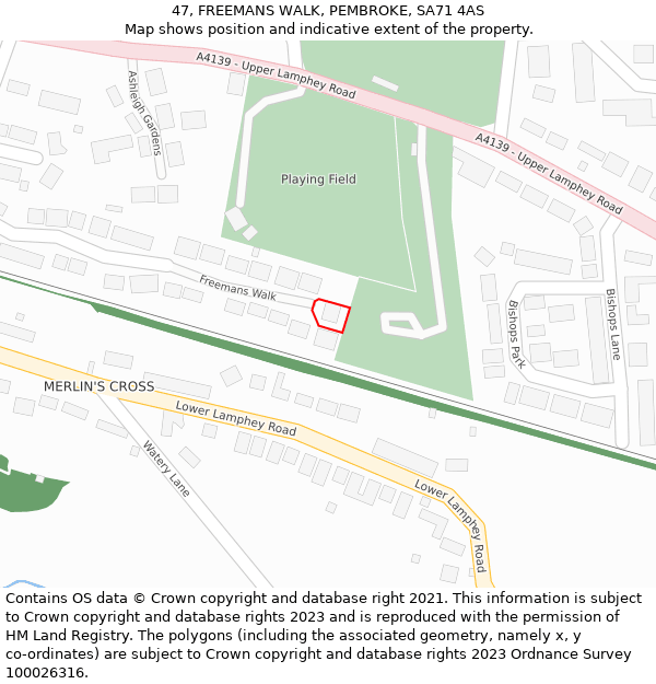 47, FREEMANS WALK, PEMBROKE, SA71 4AS: Location map and indicative extent of plot