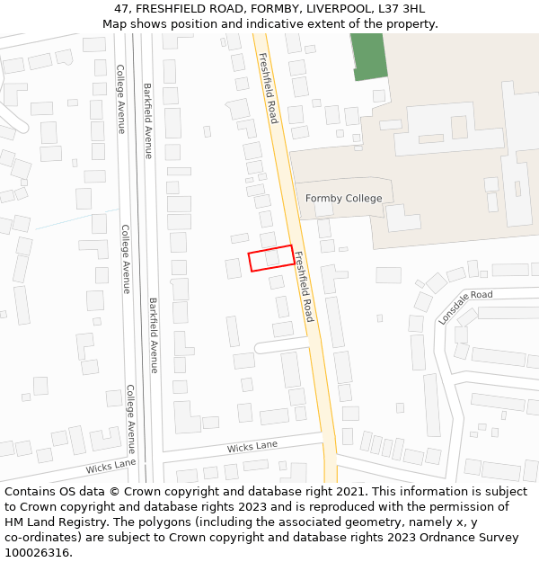 47, FRESHFIELD ROAD, FORMBY, LIVERPOOL, L37 3HL: Location map and indicative extent of plot
