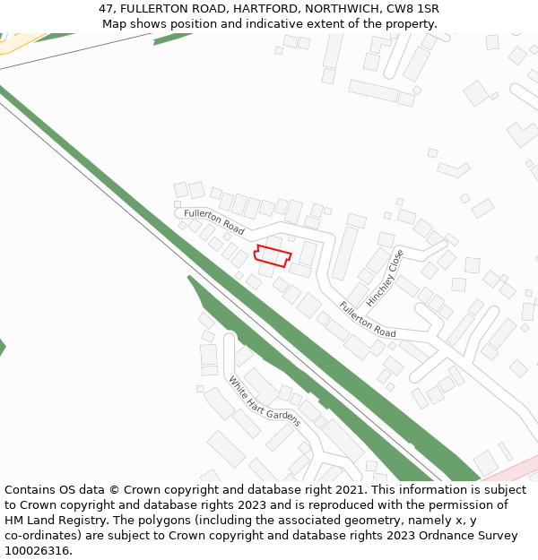 47, FULLERTON ROAD, HARTFORD, NORTHWICH, CW8 1SR: Location map and indicative extent of plot