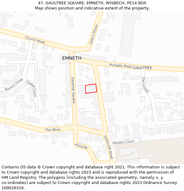 47, GAULTREE SQUARE, EMNETH, WISBECH, PE14 8DA: Location map and indicative extent of plot