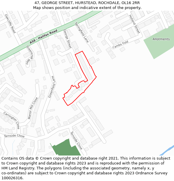 47, GEORGE STREET, HURSTEAD, ROCHDALE, OL16 2RR: Location map and indicative extent of plot