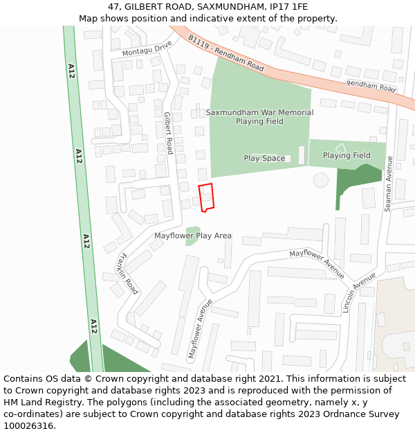 47, GILBERT ROAD, SAXMUNDHAM, IP17 1FE: Location map and indicative extent of plot