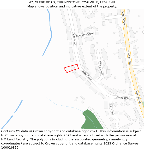 47, GLEBE ROAD, THRINGSTONE, COALVILLE, LE67 8NU: Location map and indicative extent of plot