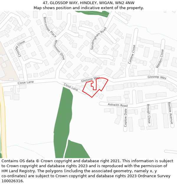 47, GLOSSOP WAY, HINDLEY, WIGAN, WN2 4NW: Location map and indicative extent of plot