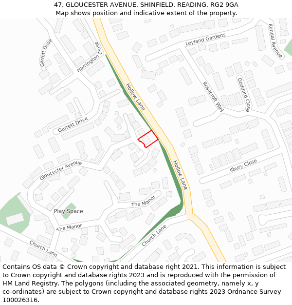 47, GLOUCESTER AVENUE, SHINFIELD, READING, RG2 9GA: Location map and indicative extent of plot