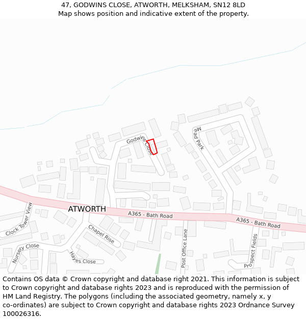 47, GODWINS CLOSE, ATWORTH, MELKSHAM, SN12 8LD: Location map and indicative extent of plot