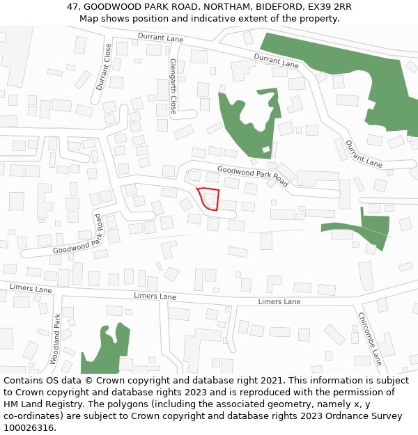 47, GOODWOOD PARK ROAD, NORTHAM, BIDEFORD, EX39 2RR: Location map and indicative extent of plot