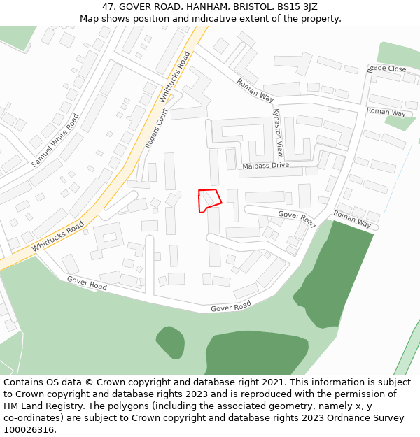 47, GOVER ROAD, HANHAM, BRISTOL, BS15 3JZ: Location map and indicative extent of plot