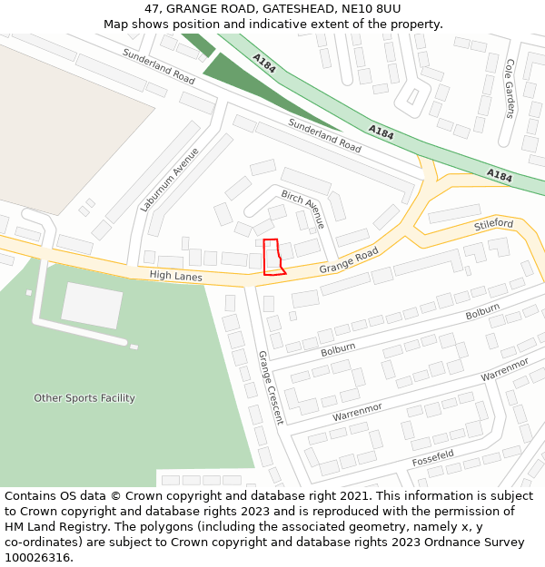 47, GRANGE ROAD, GATESHEAD, NE10 8UU: Location map and indicative extent of plot