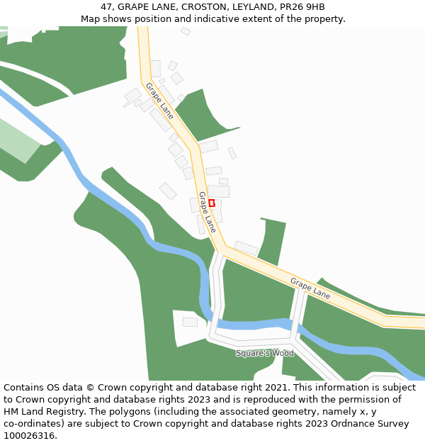 47, GRAPE LANE, CROSTON, LEYLAND, PR26 9HB: Location map and indicative extent of plot