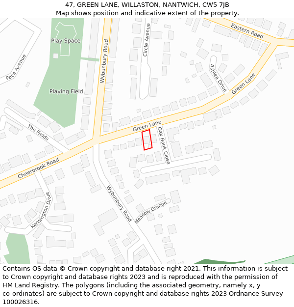 47, GREEN LANE, WILLASTON, NANTWICH, CW5 7JB: Location map and indicative extent of plot