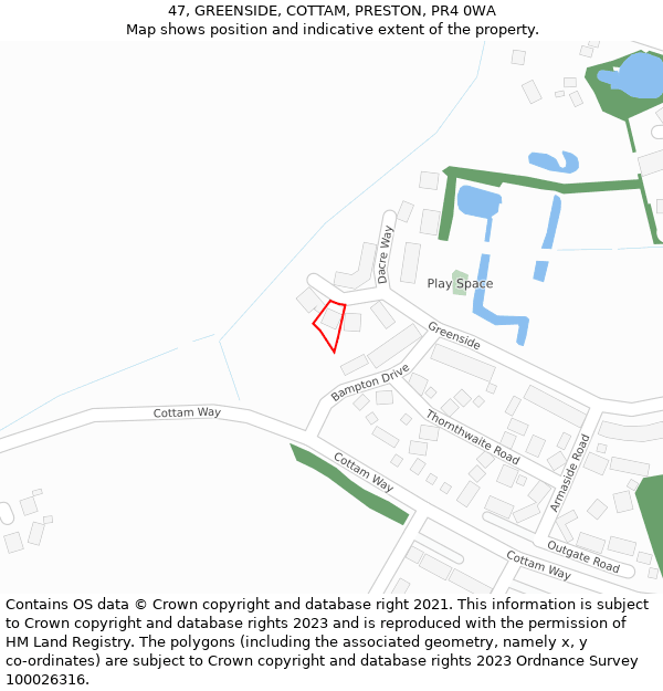 47, GREENSIDE, COTTAM, PRESTON, PR4 0WA: Location map and indicative extent of plot