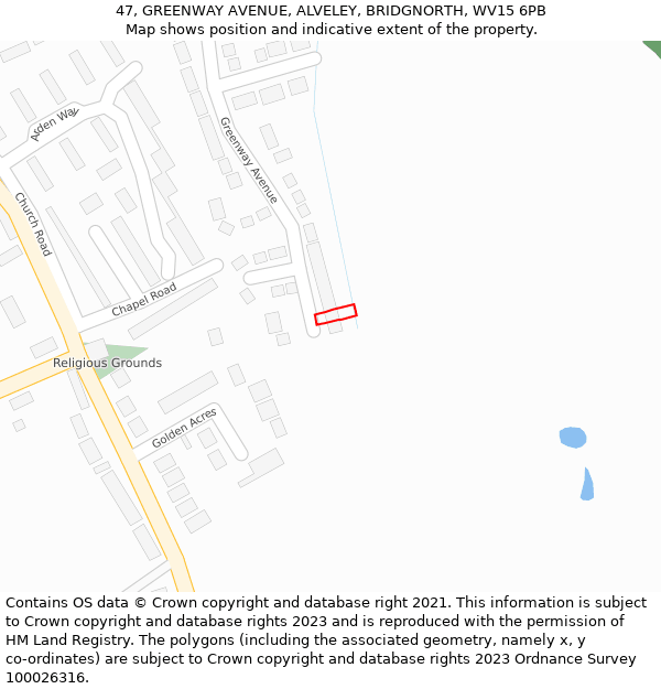 47, GREENWAY AVENUE, ALVELEY, BRIDGNORTH, WV15 6PB: Location map and indicative extent of plot