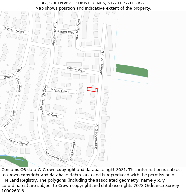 47, GREENWOOD DRIVE, CIMLA, NEATH, SA11 2BW: Location map and indicative extent of plot